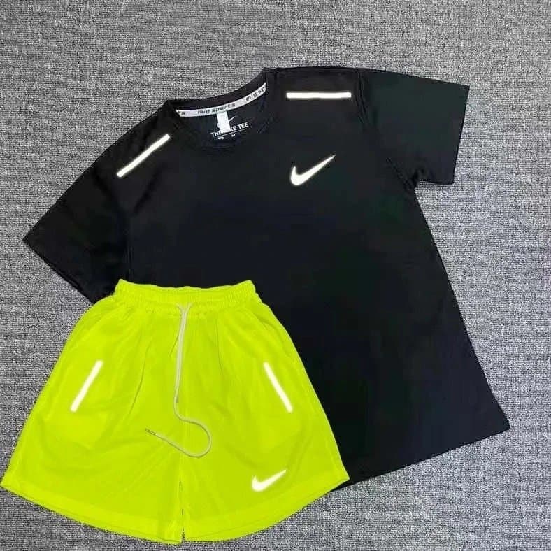 Nike Miler Tee & Shorts Set Reflective Black/Lime