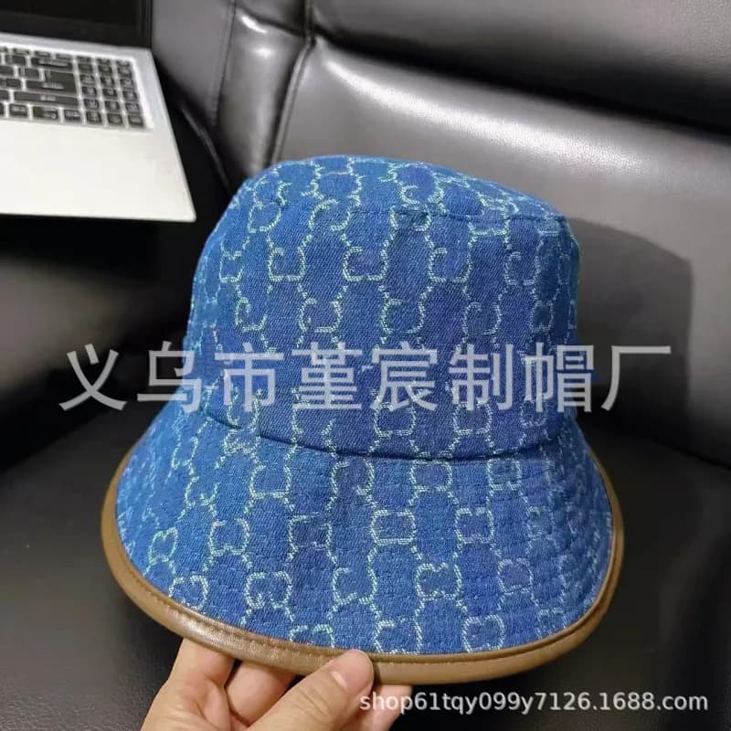 Gucci Bucket Hat GG Monogram Print — Hemmed fisherman blue