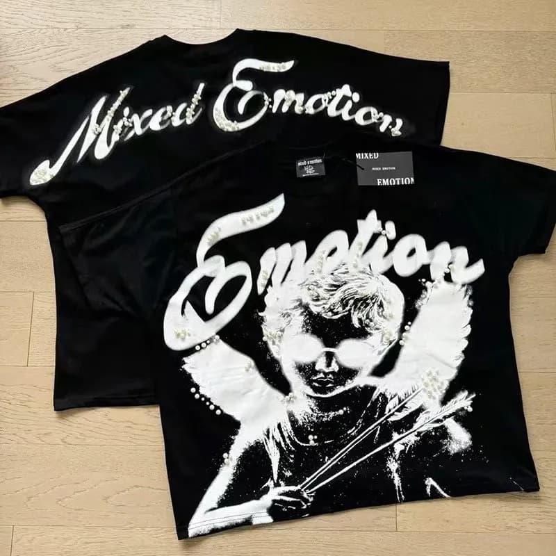 Mixed Emotion Emotion Graphic Tee Pearl-Embroidered Angel