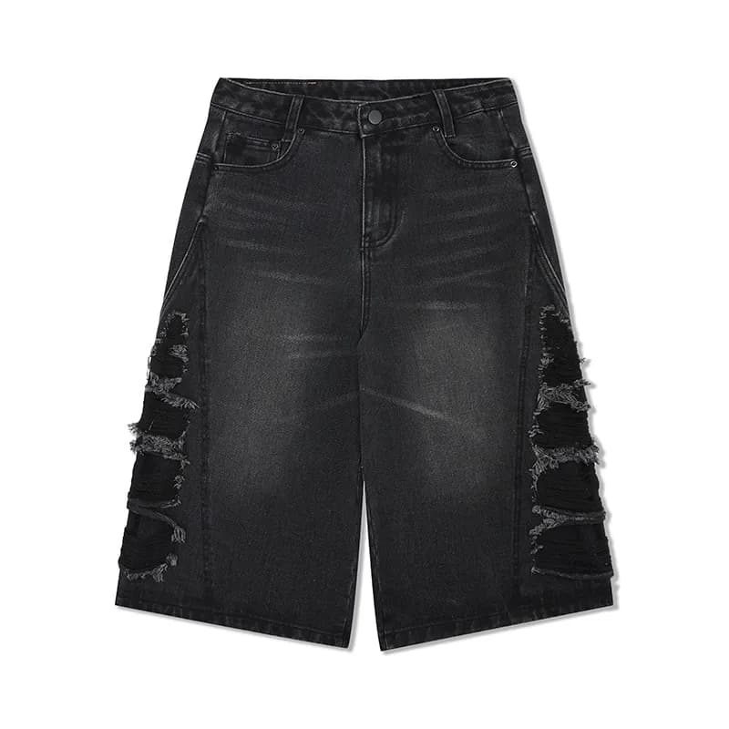 Givenchy Denim Shorts Floral-Print Acid Wash — 黑色D3013