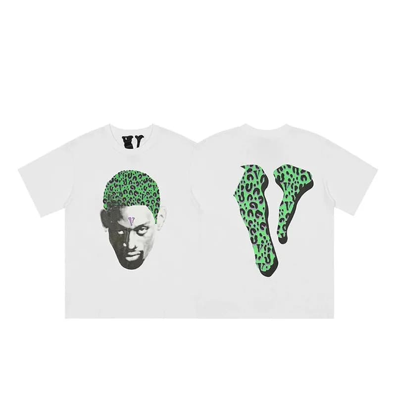 Off-White Graphic T-Shirt Green Leopard Print Face