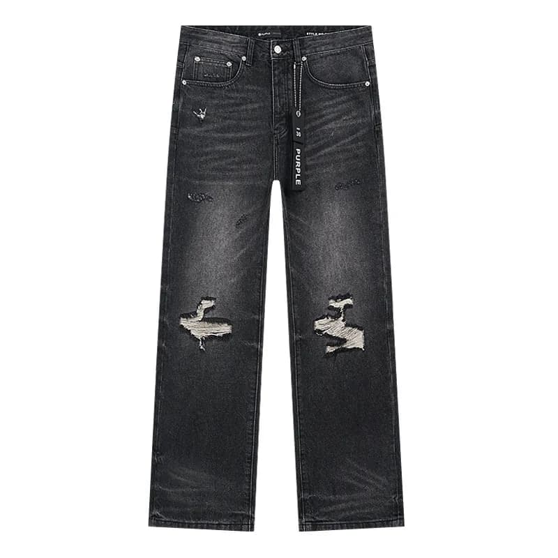 Distressed Straight Jeans Purple Logo Tag