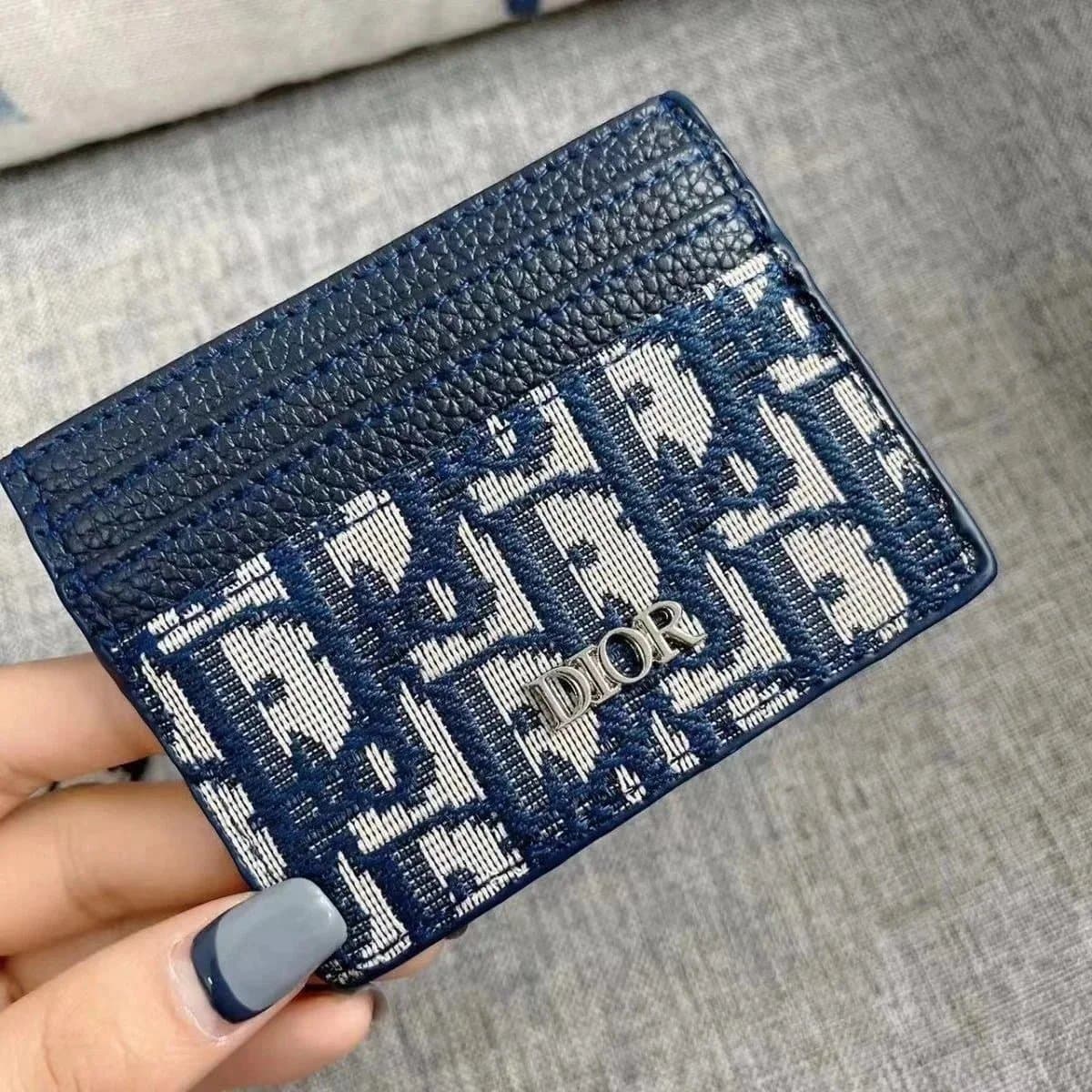 Dior Oblique Card Holder Navy and White Oblique Print
