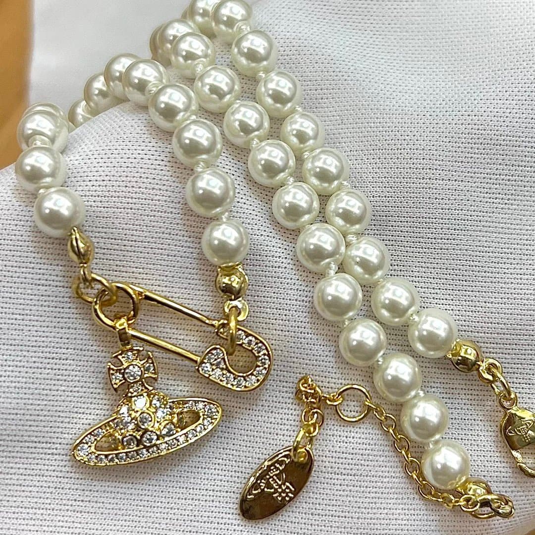 Vivienne Westwood Pearl Necklace Orb Charm with Safety Pin