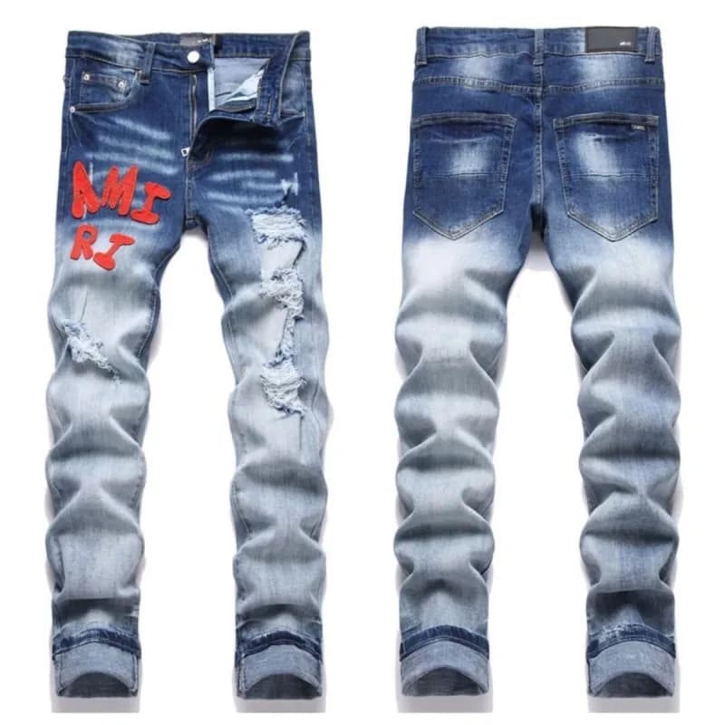 Amiri Distressed Slim Fit Jeans AMI RI Logo Patch