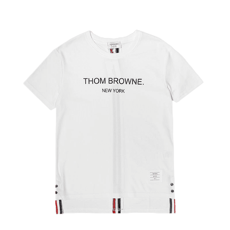 Thom Browne Logo T-Shirt Classic Stripe Hem