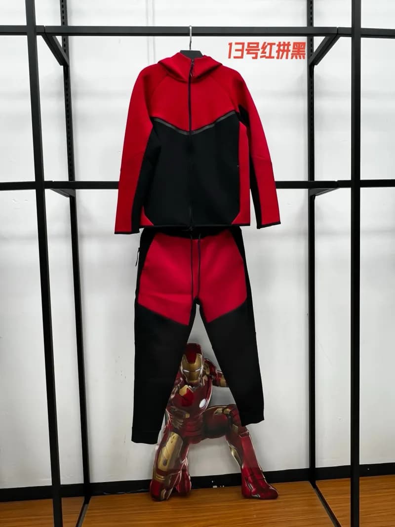Nike Tech Fleece Hoodie and Joggers Black with White Reflective Tape — 红拼黑套装