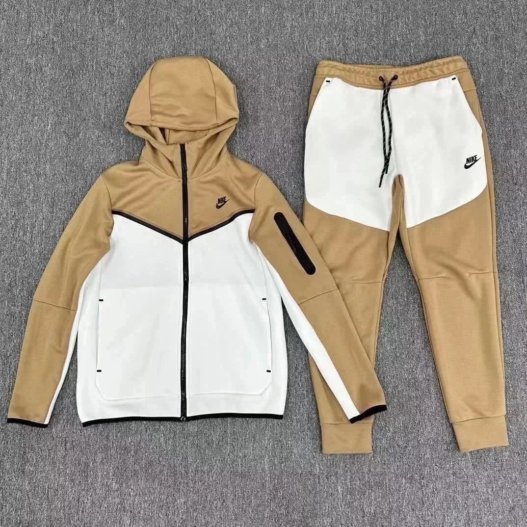 Nike Tech Fleece Hoodie and Joggers Beige/White Colorblock