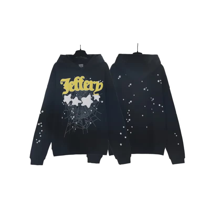 Sp5der Hooded Sweatshirt Star Print Logo — 193# 黑色