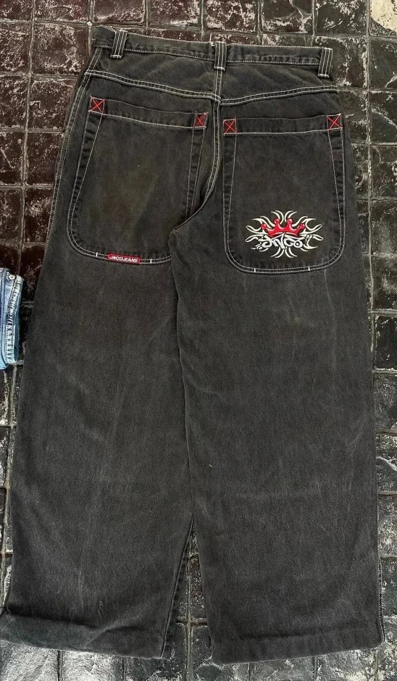 Baggy Jeans Embroidered Crown