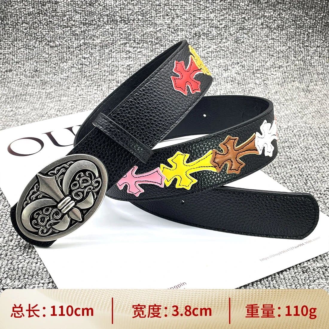 Chrome Hearts Cross Buckle Belt Embossed Leather — 【水纹花十字110cm】彩色十字架腰带