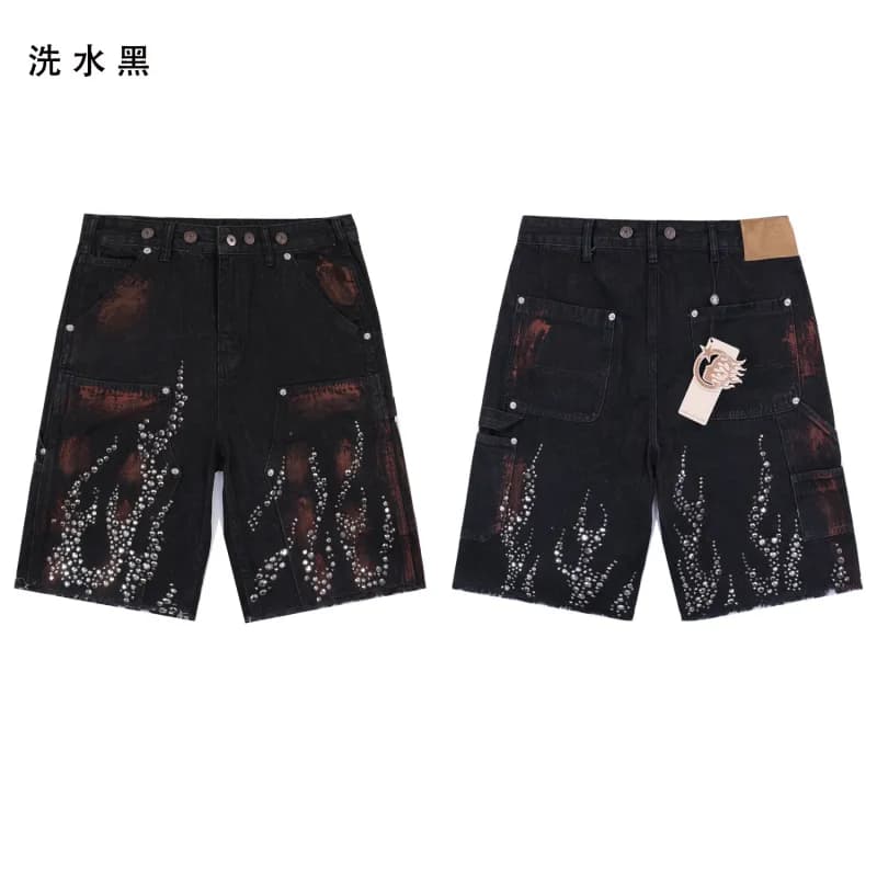 Balenciaga Cargo Shorts Washed Black with Pearl Embellishment