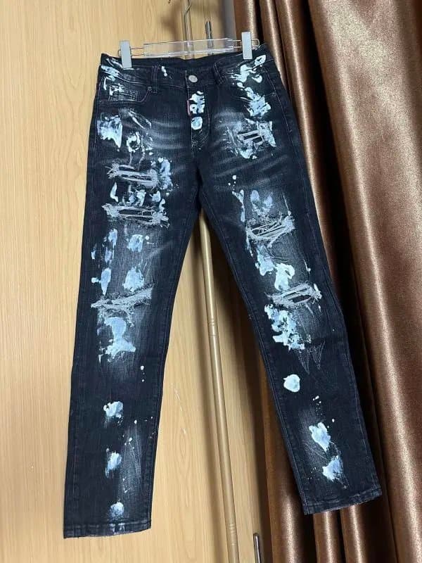 Diesel Distressed Slim Jeans Paint-Splatter Patchwork — 29