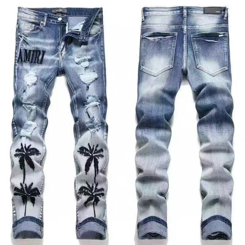 Amiri Distressed Slim Fit Jeans Custom Patchwork & Ripped — M52