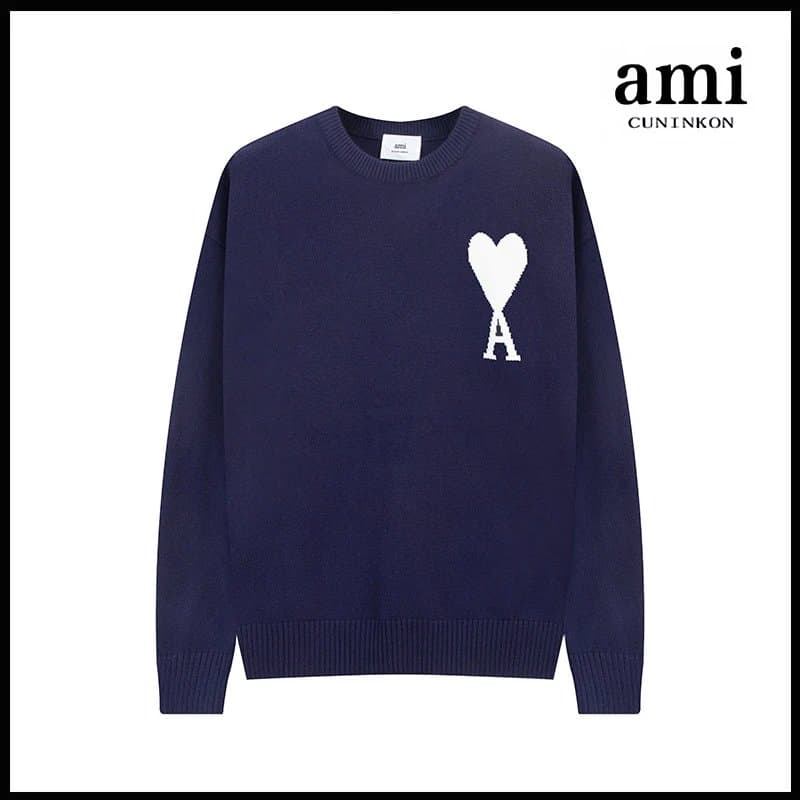 AMI Paris Knit Sweater Heart Logo — 深蓝【A8圆领提花款】