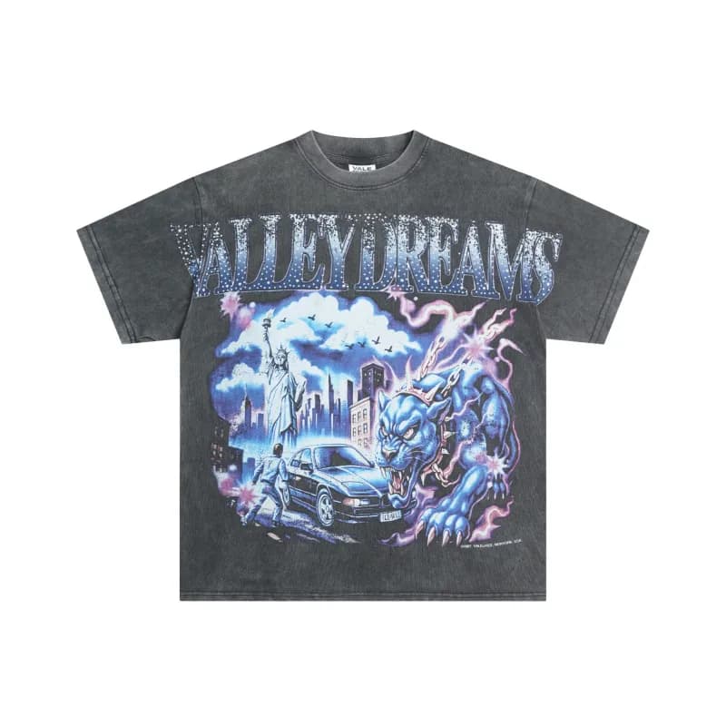 Valentino Valley Dreams Graphic Tee Washed Grey with City Panther Print