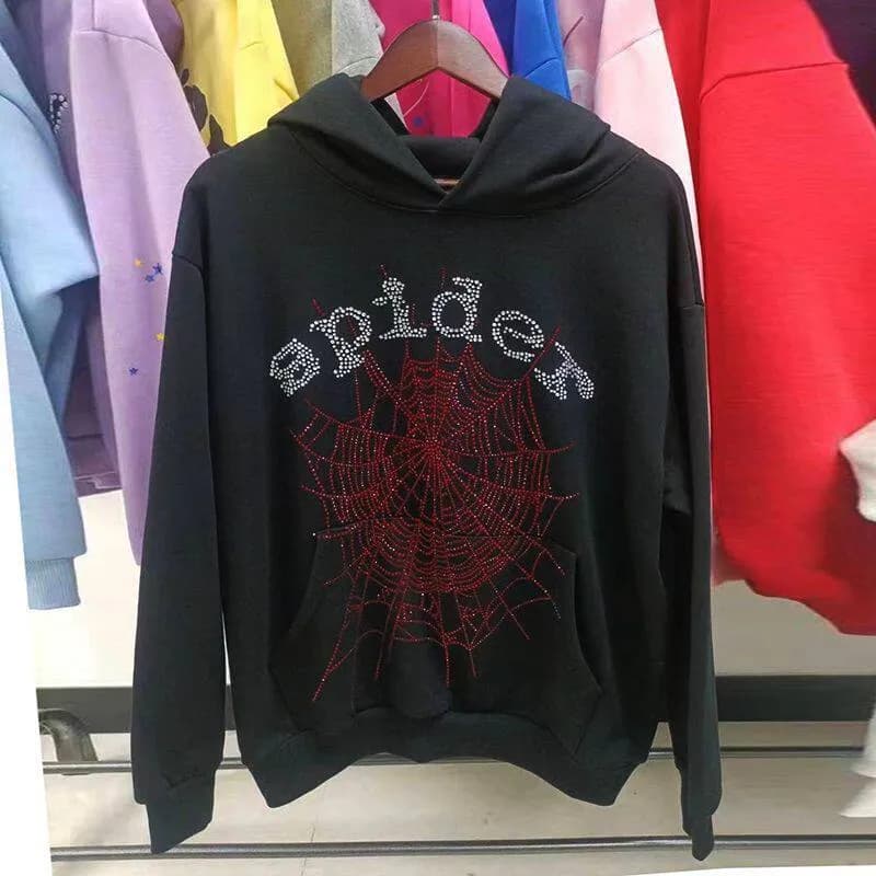 Sp5der Hoodie Spider Web Rhinestone — 黑色烫钻