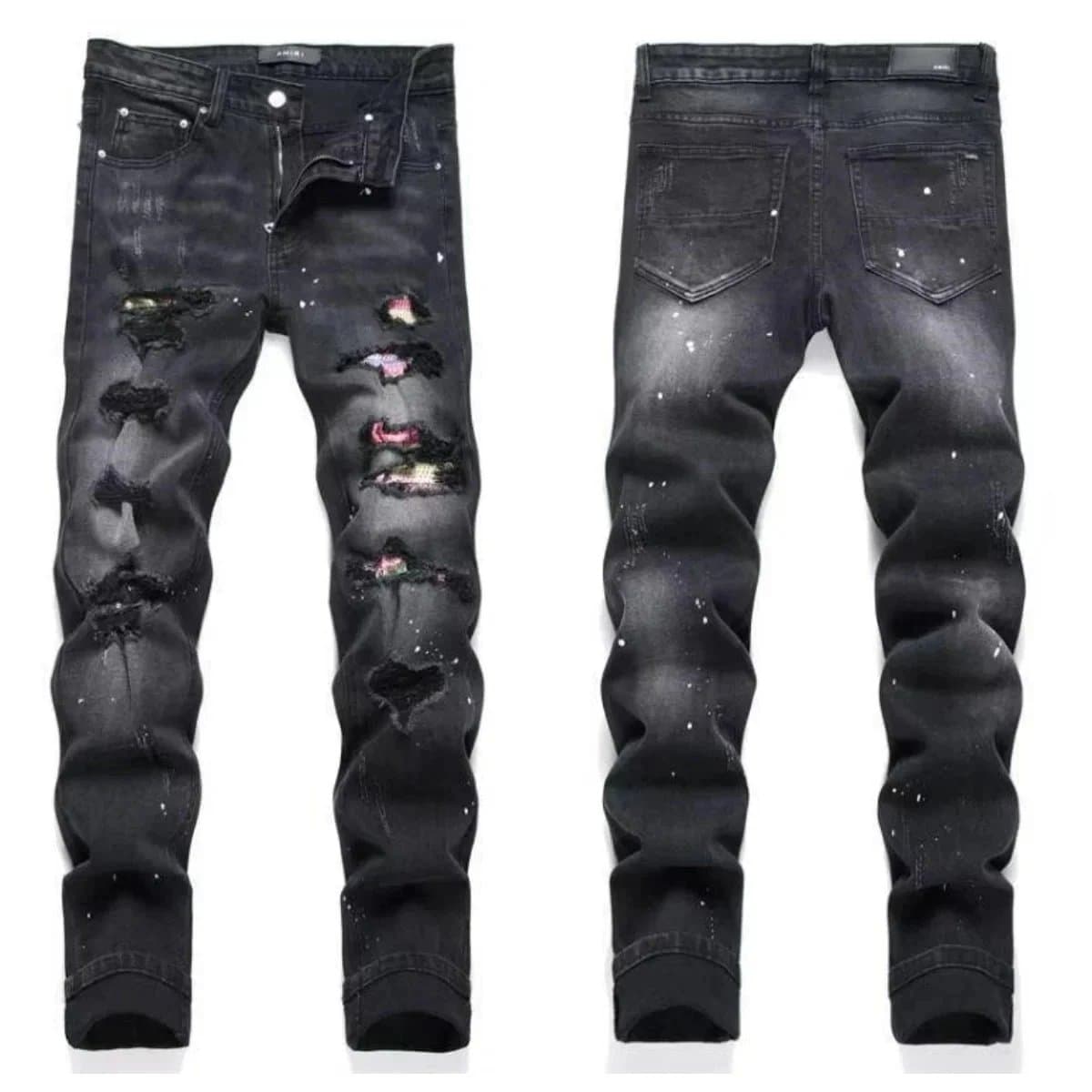 Amiri Distressed Jeans Red Logo Patch — 15top quality