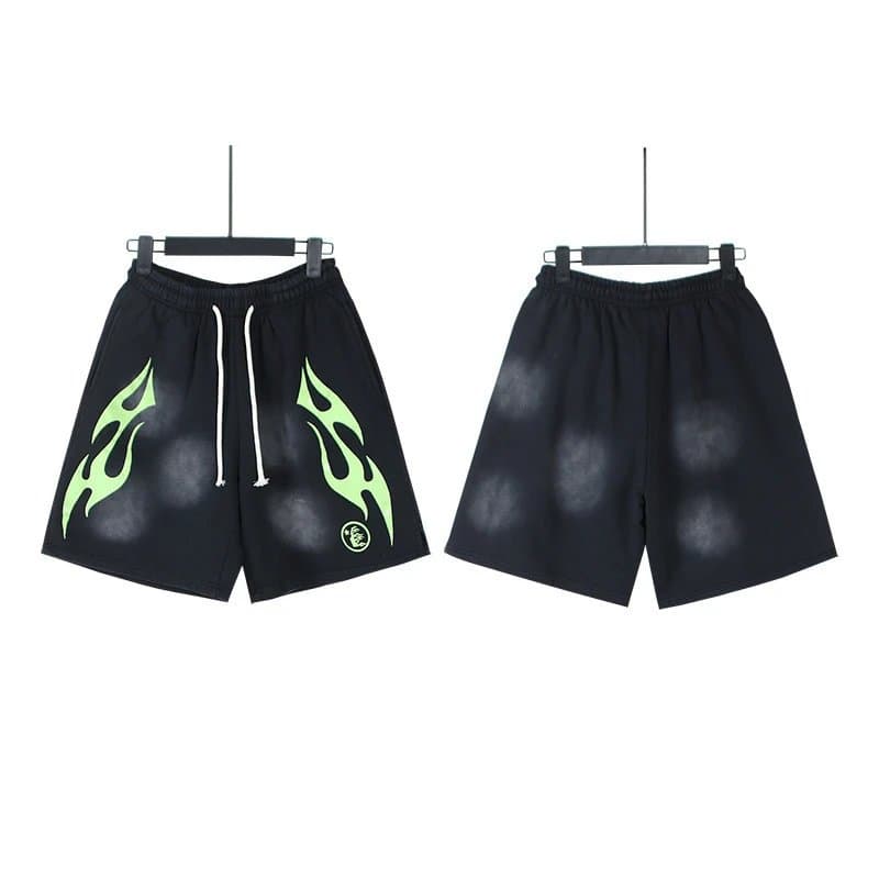 Hellstar Graphic Shorts Distressed Print — 777水洗黑-绿