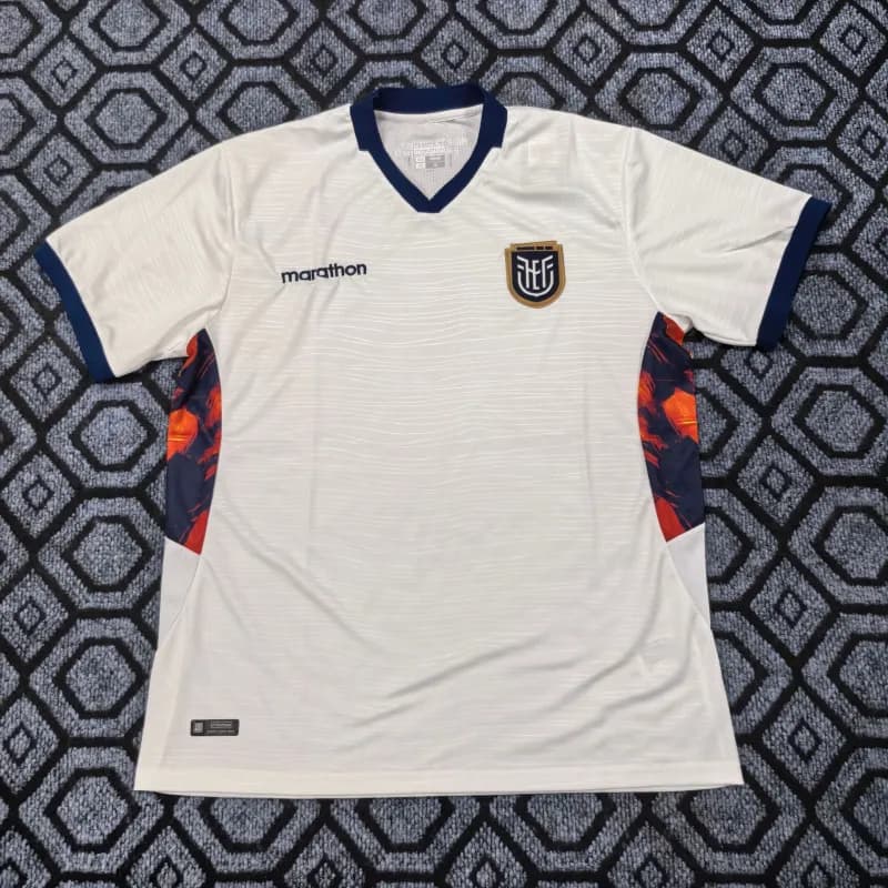 V-Neck Soccer Jersey White with Navy and Orange Sleeve Panels