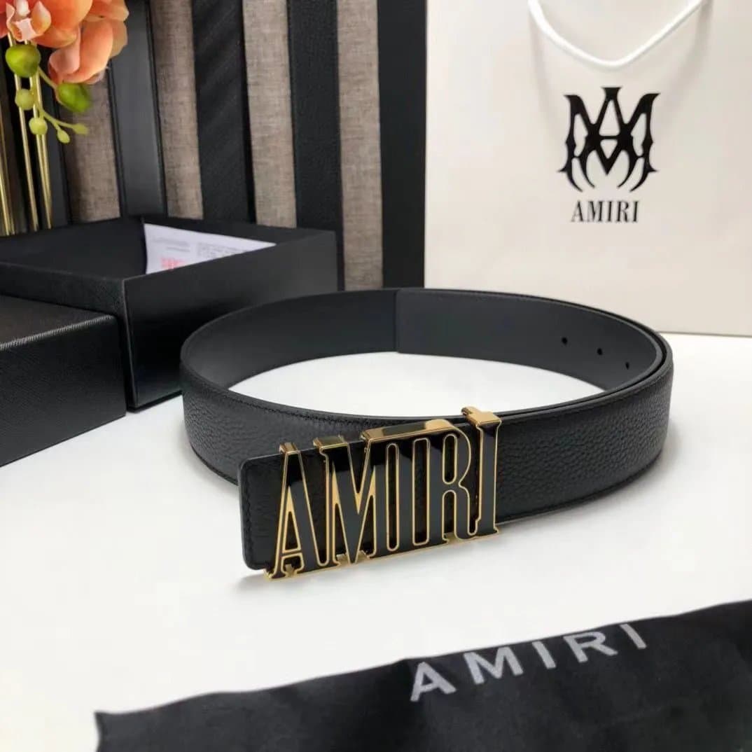 Amiri Logo Belt Black — 字母滴胶金扣 荔枝纹带身