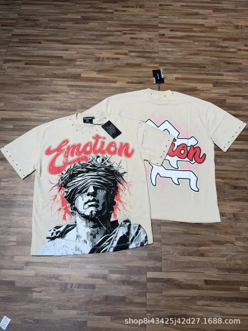 Mixed Emotion Graphic Tee Emotion Print with Rhinestones — 8113杏