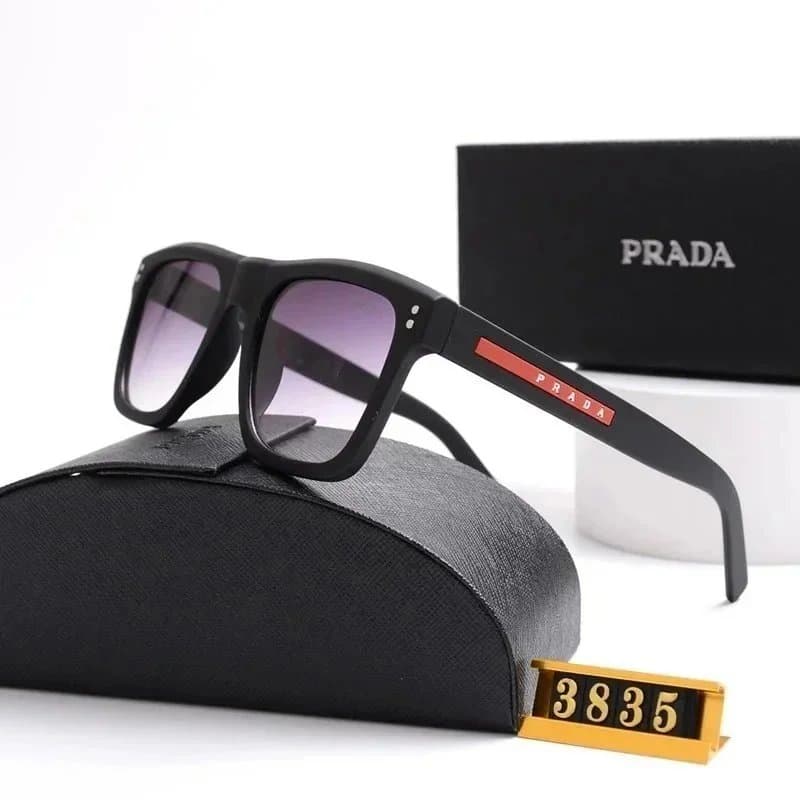 Prada Sunglasses Black Frame with Red Logo Detail