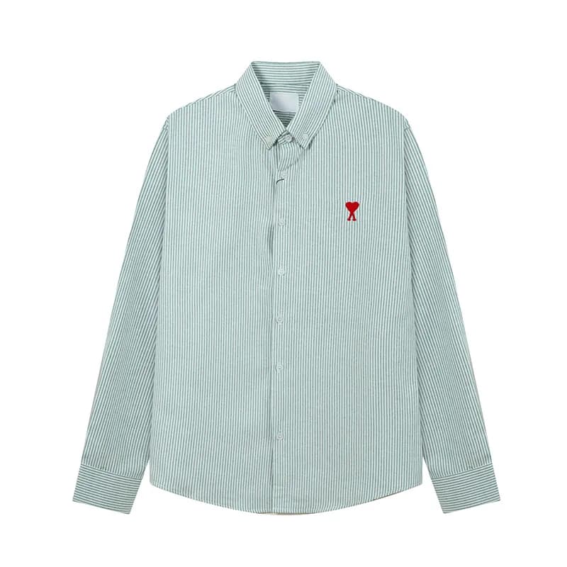 AMI Paris Striped Shirt Red Heart Logo