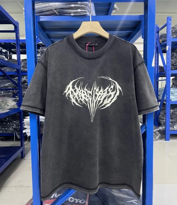 Graphic Tee Distressed Black with White Abstract Print