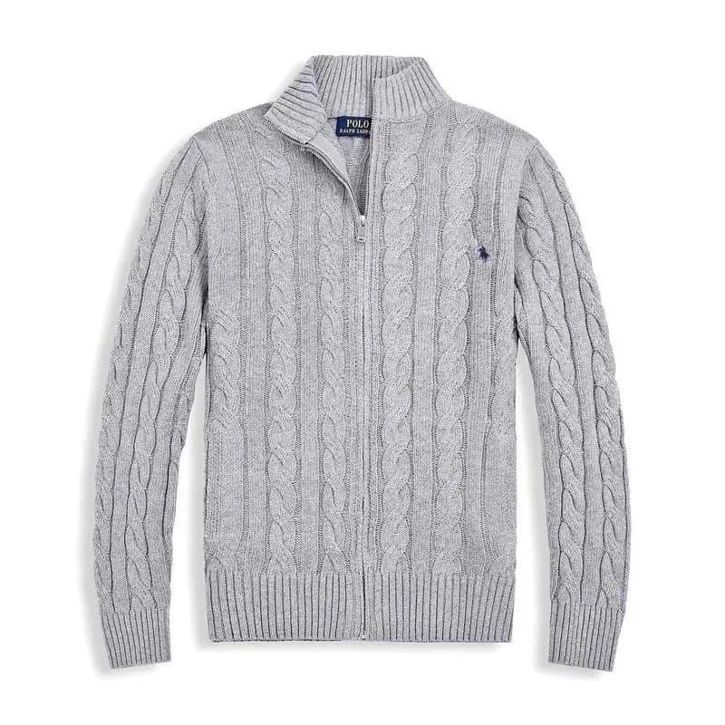 Polo Ralph Lauren Cable Knit Zip-Up Sweater Heather Grey