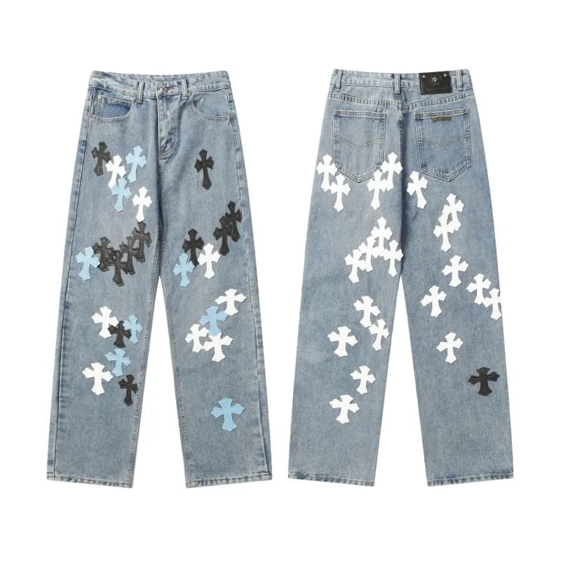 Chrome Hearts Cross Patch Jeans Multi-Cross Appliqué