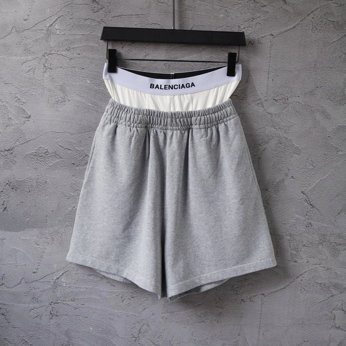 Balenciaga Logo Waistband Shorts Heather Grey with White Waistband