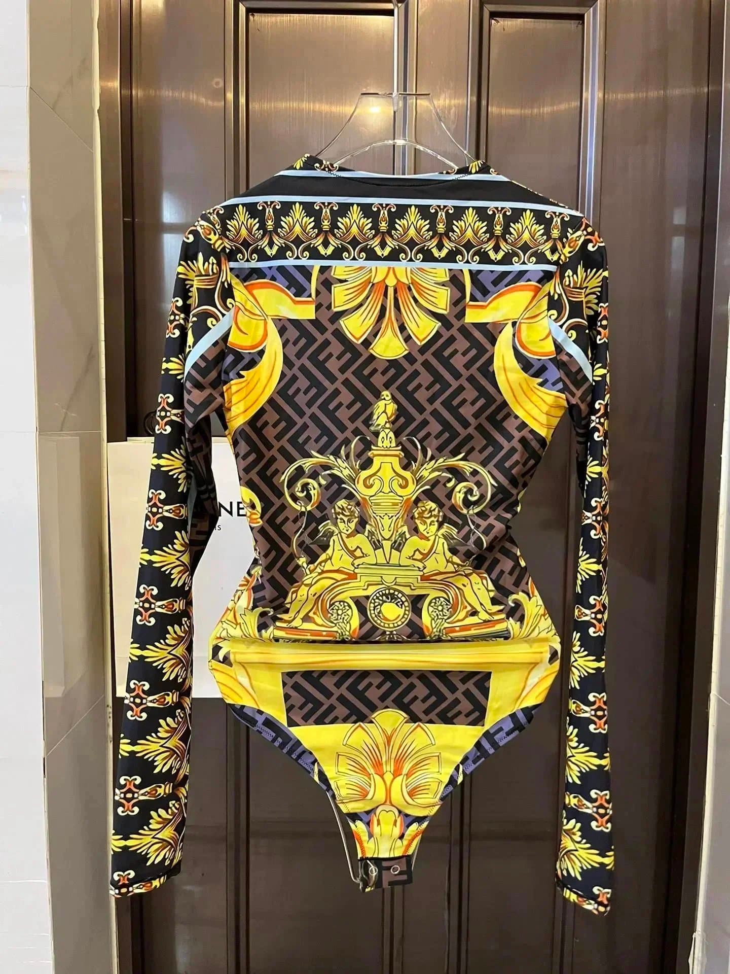 Versace Baroque Print Bodysuit Medusa & Greca Pattern