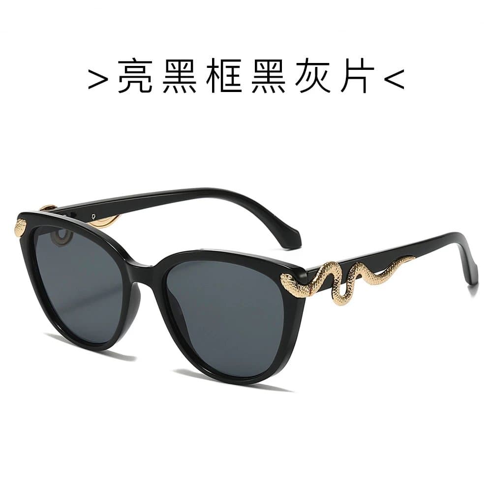 Bulgari Serpenti Cat-Eye Sunglasses Snake-Accented — 常规 · 亮黑框黑灰片