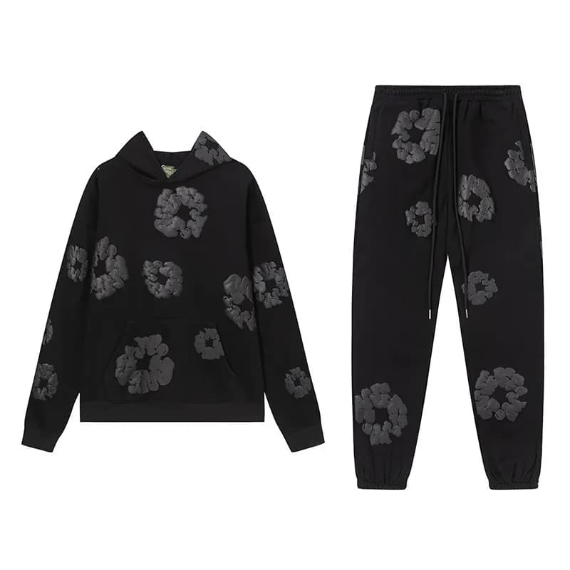 Balenciaga Flower Hoodie and Joggers Set 3D Floral Embroidery
