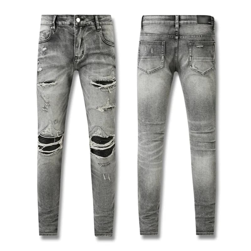 Amiri Distressed Slim Fit Jeans Worn Grey with Ripped Details