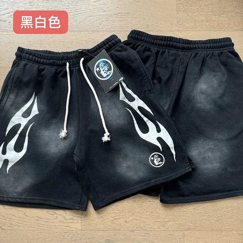 Sp5der Logo Shorts Flame Print — 7807黑白