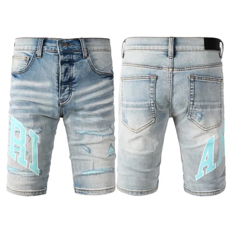 Amiri Distressed Denim Shorts Logo Patch