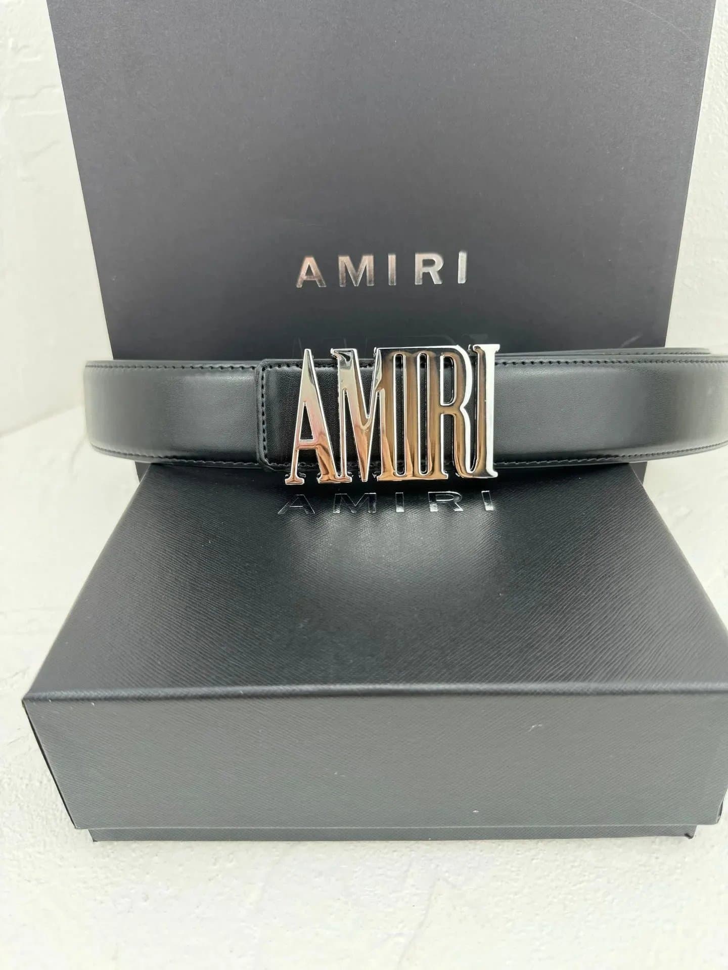 Amiri Logo Buckle Belt Black Leather
