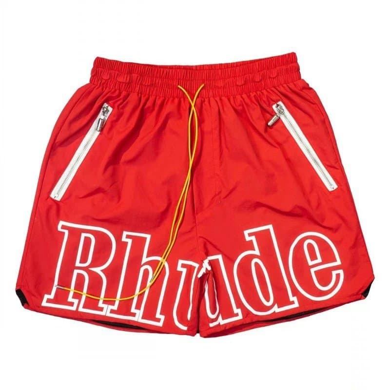 Rhude Logo Shorts Black with Yellow Drawstring — 1087004SJL