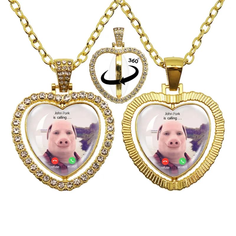 Heart Pendant Necklace 360° Rotating Photo Frame