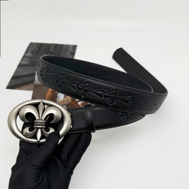 Chrome Hearts Fleur-de-Lis Belt Embossed Cross Pattern