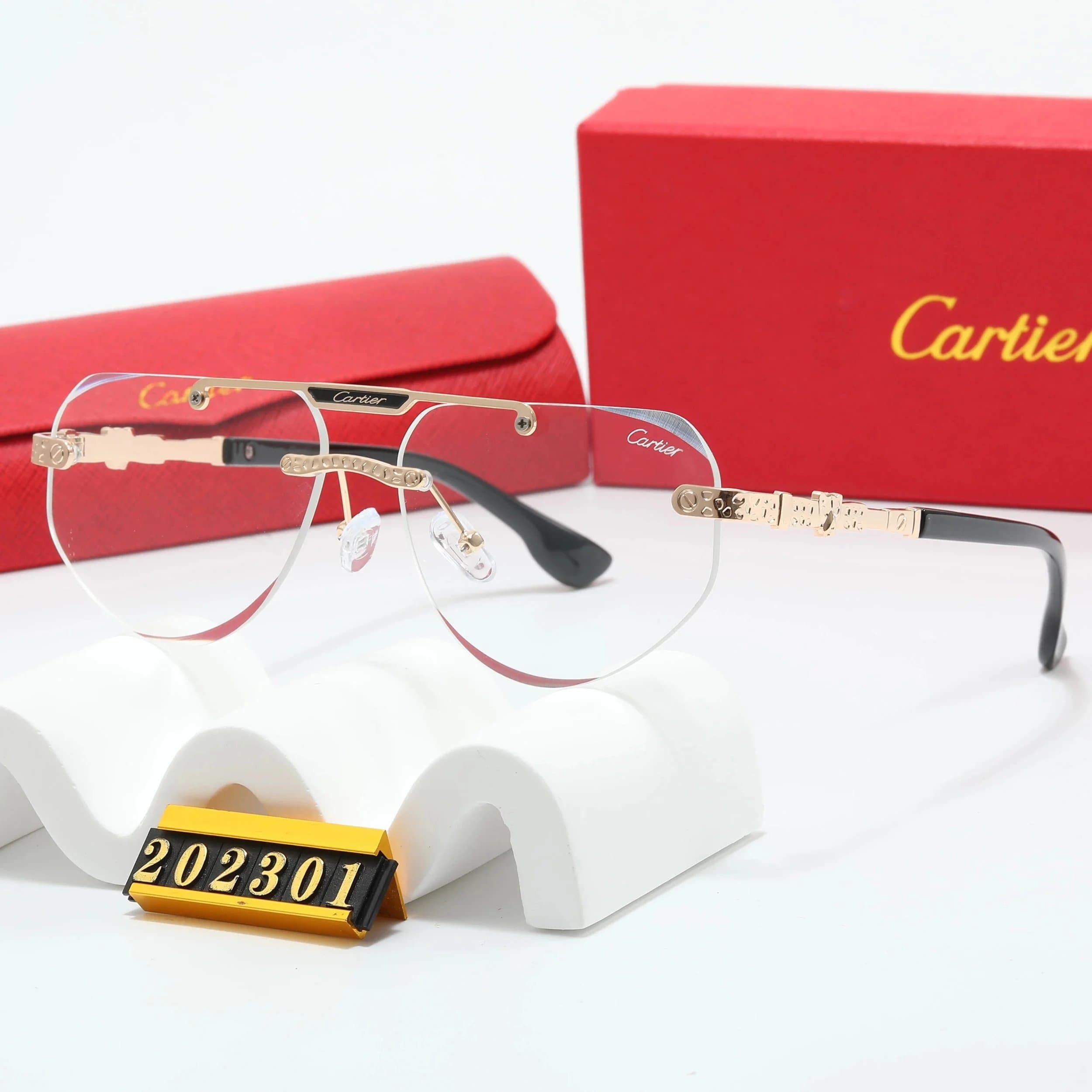 Cartier Juste Un Clou Rimless Gold Frame Black Temples