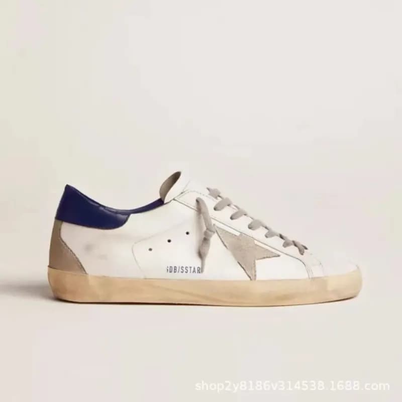 Golden Goose Superstar Distressed White with Navy Heel