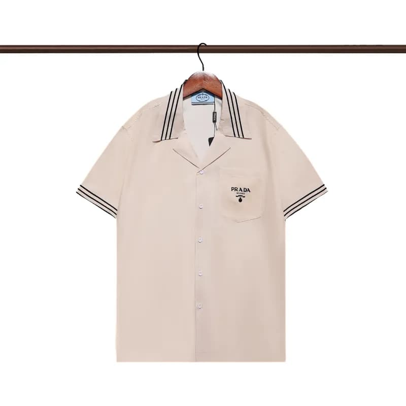 Prada Short-Sleeve Shirt Striped Collar and Cuffs