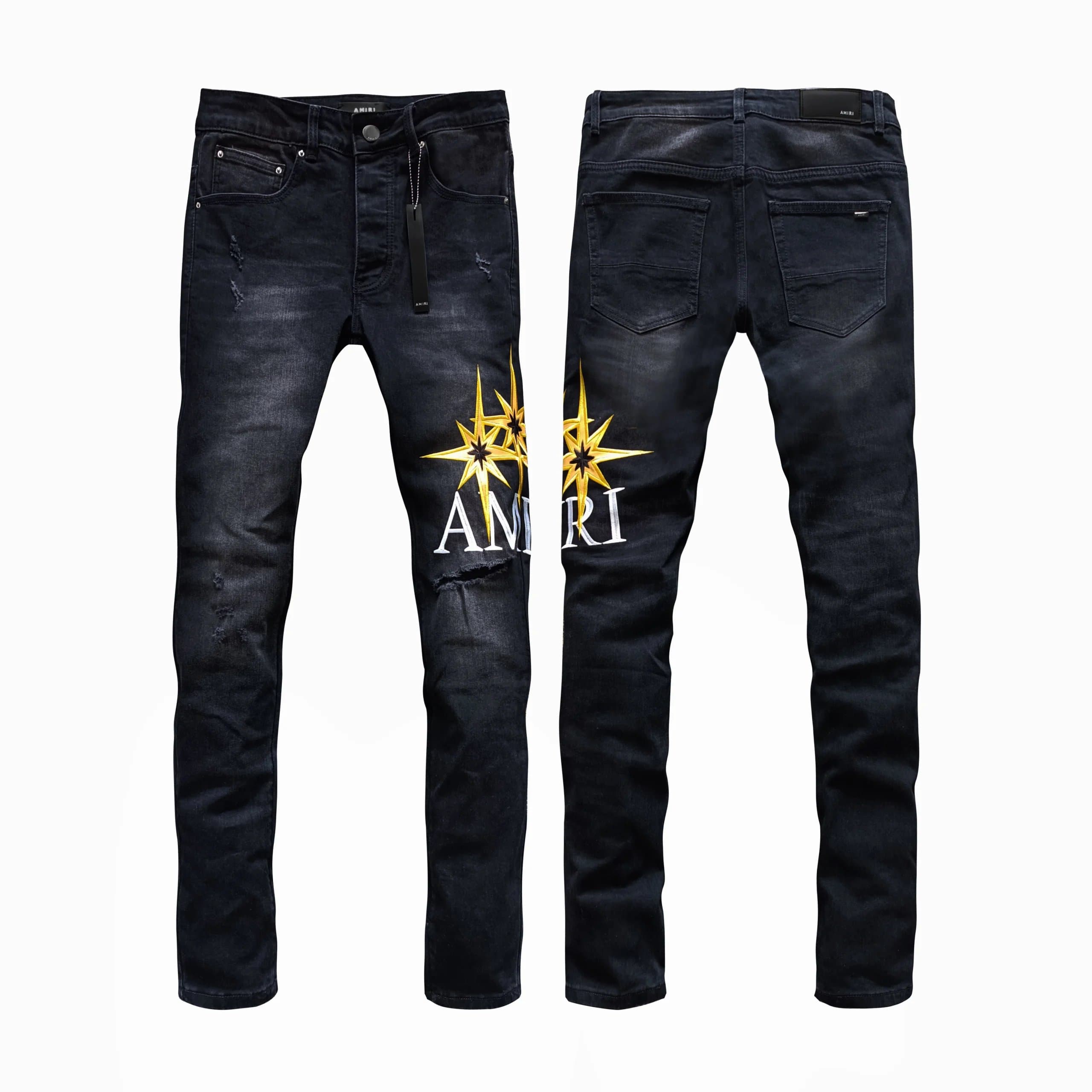 Amiri Distressed Slim Fit Jeans Logo Patch & Repair Stitching — WM157