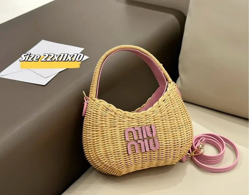Miu Miu Wicker Mini Bag Pink Logo