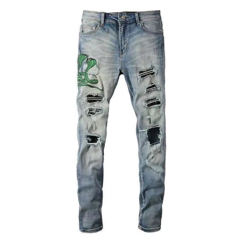 Amiri Distressed Logo Jeans Cow Print Patch — 07