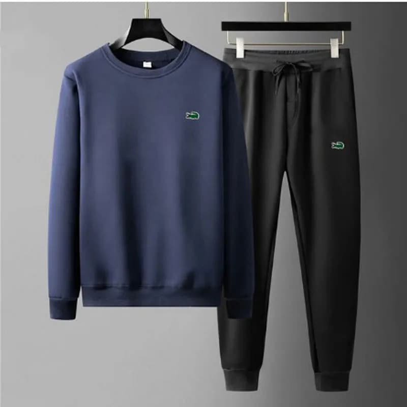 Lacoste Crewneck Sweatshirt & Joggers Set Classic Croc Logo — 藏青色+黑裤