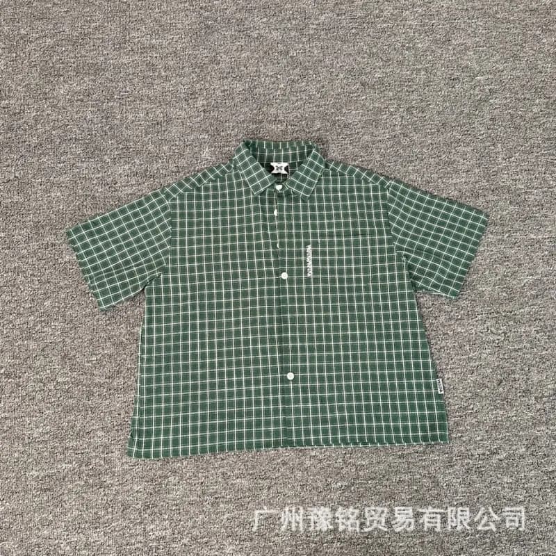Short-Sleeve Button-Up Shirt Grid Check